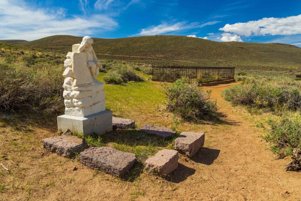 Bodie, California, USA- 03 June 2015: Monument at the cemetery on the outskirts of the city. Bodie State Historic Park.